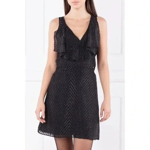 Armani Exchange SHEER GLITTER FIT FLARE BLACK Mini Dress Women Size 4 NWT - Picture 1 of 10
